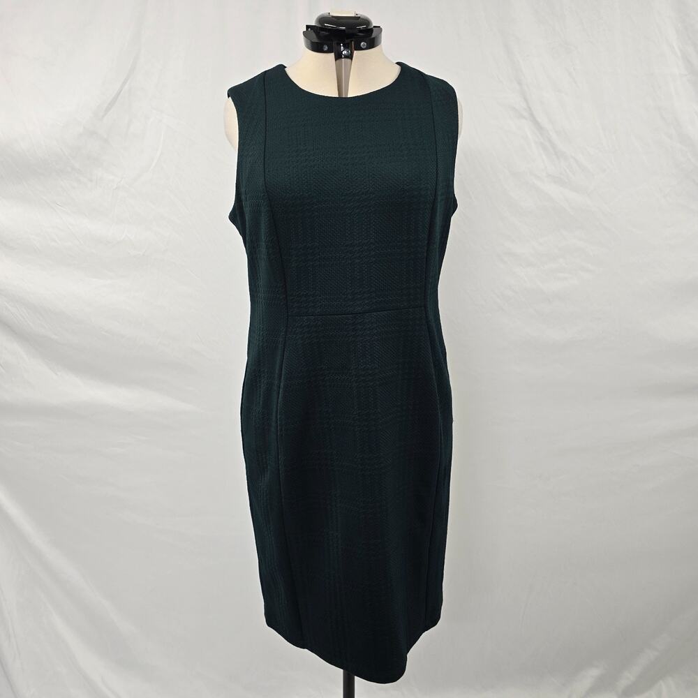 Liz Claiborne Sheath Dress Womens 16 Green Knit Cap Sleeves Contoured Fit Zipper